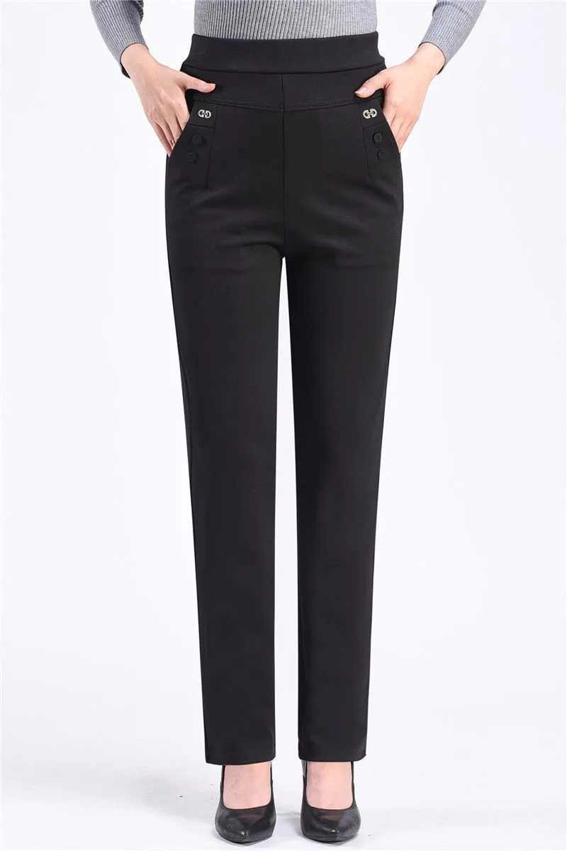 New Autumn Winter Women's Pants Add Velevt Mother Pants Elastic High Waist Casual Women Trousers Loose Straight Black Pants