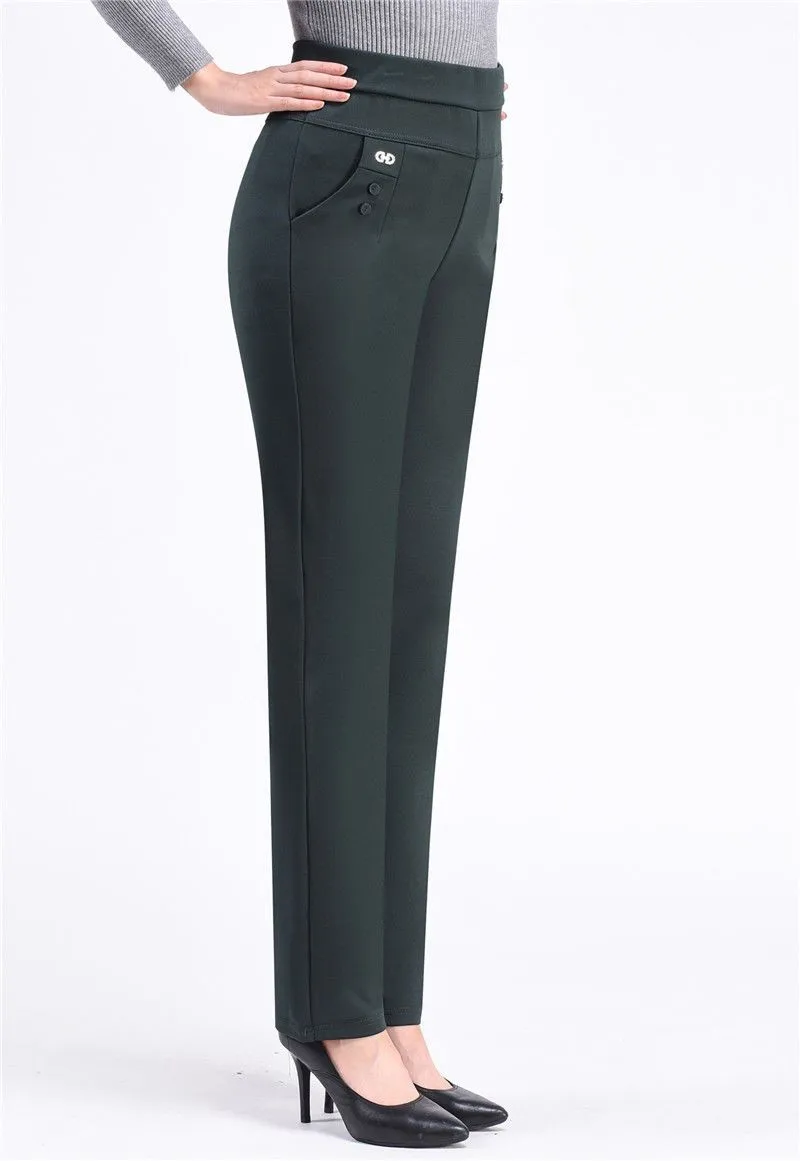 New Autumn Winter Women's Pants Add Velevt Mother Pants Elastic High Waist Casual Women Trousers Loose Straight Black Pants