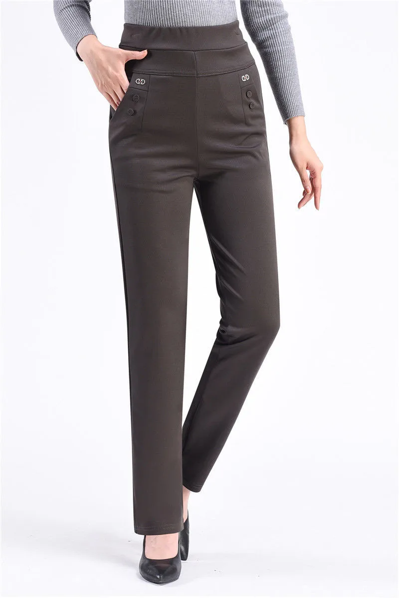 New Autumn Winter Women's Pants Add Velevt Mother Pants Elastic High Waist Casual Women Trousers Loose Straight Black Pants
