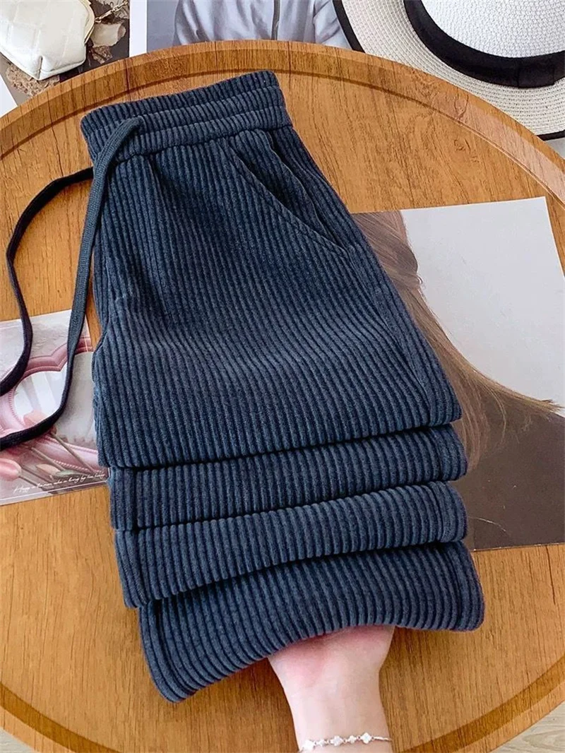 Add Velvet Padded Casual Trousers Lady Autumn Winter New 2027 High Waist Corduroy Pants Women's Large Size Straight Pants Female