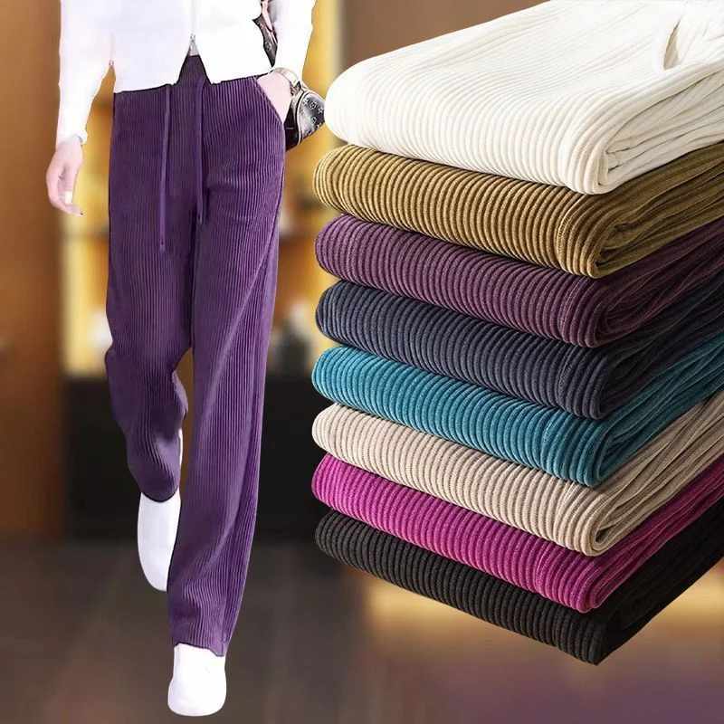 Add Velvet Padded Casual Trousers Lady Autumn Winter New 2027 High Waist Corduroy Pants Women's Large Size Straight Pants Female