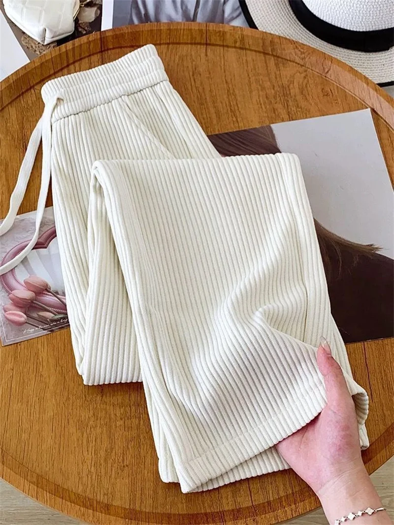 Add Velvet Padded Casual Trousers Lady Autumn Winter New 2027 High Waist Corduroy Pants Women's Large Size Straight Pants Female