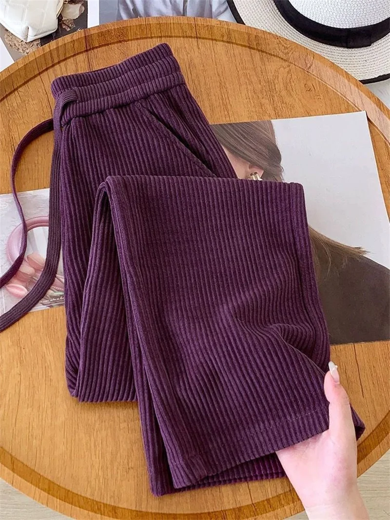 Add Velvet Padded Casual Trousers Lady Autumn Winter New 2027 High Waist Corduroy Pants Women's Large Size Straight Pants Female