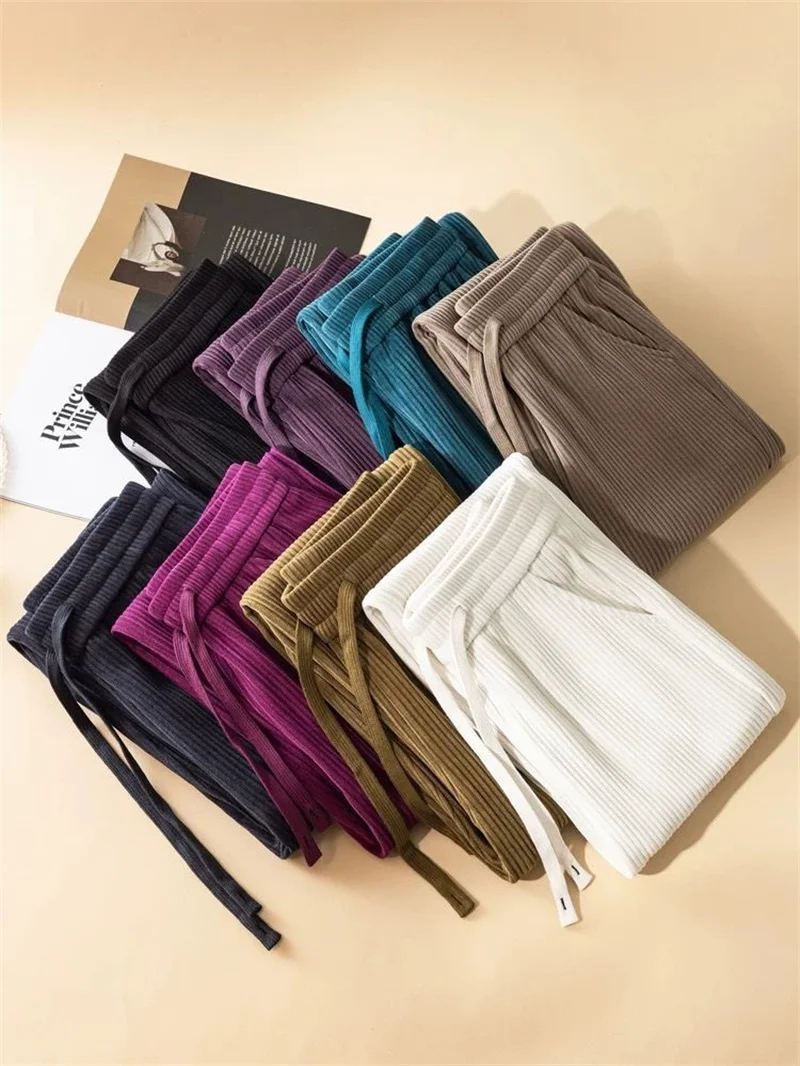 Add Velvet Padded Casual Trousers Lady Autumn Winter New 2027 High Waist Corduroy Pants Women's Large Size Straight Pants Female