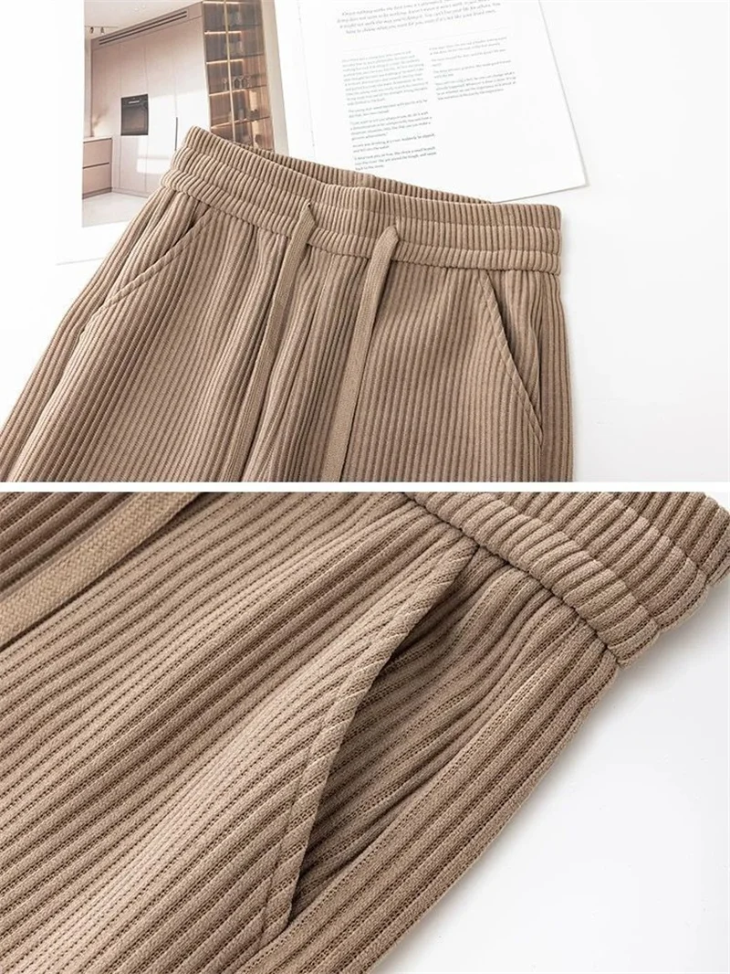 Add Velvet Padded Casual Trousers Lady Autumn Winter New 2027 High Waist Corduroy Pants Women's Large Size Straight Pants Female