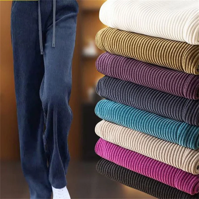 Add Velvet Padded Casual Trousers Lady Autumn Winter New 2027 High Waist Corduroy Pants Women's Large Size Straight Pants Female
