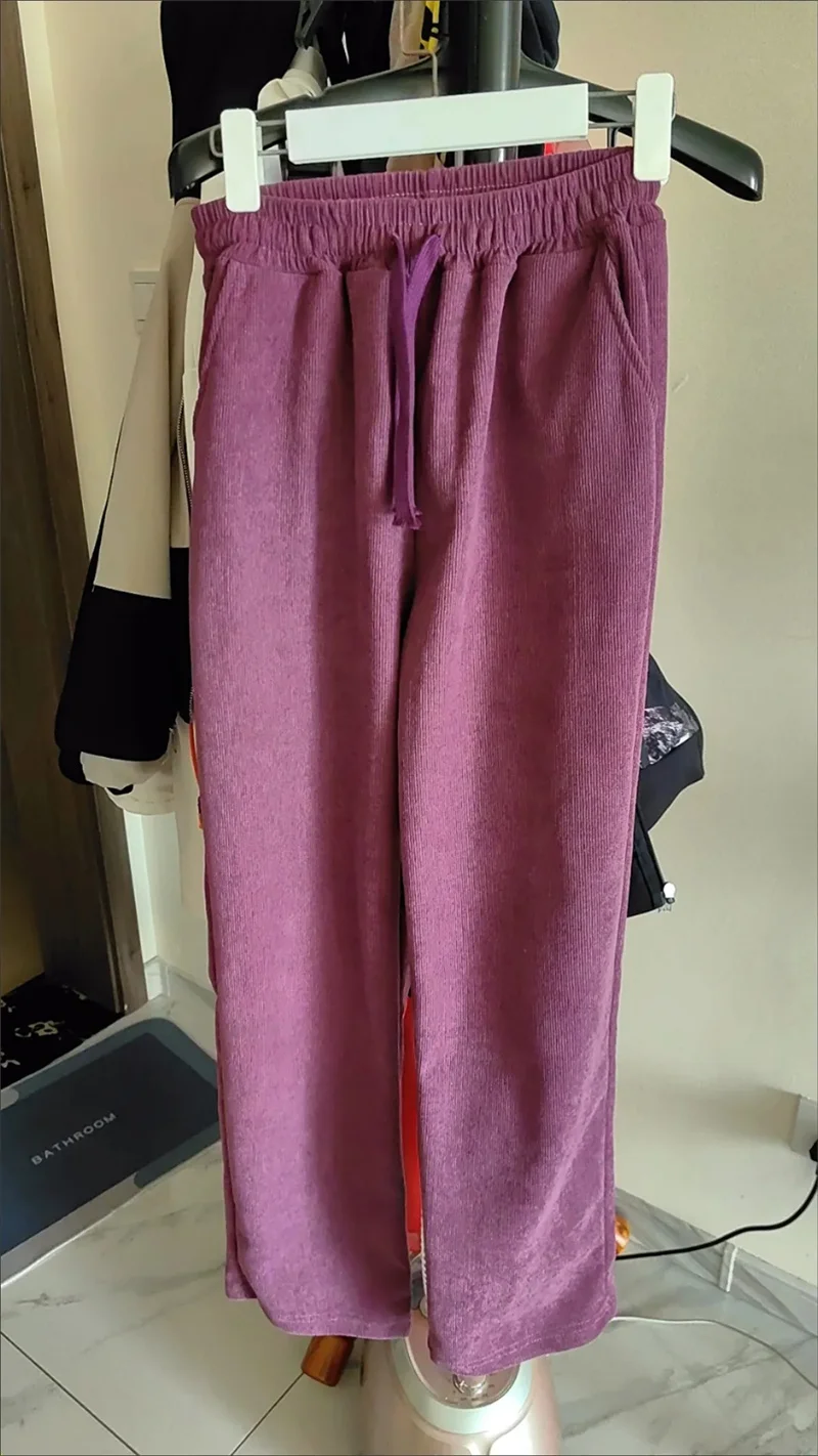 Add Velvet Padded Casual Trousers Lady Autumn Winter New 2027 High Waist Corduroy Pants Women's Large Size Straight Pants Female