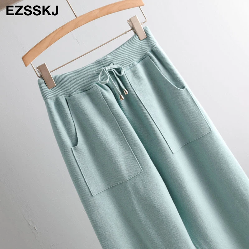 Women Elastic Waist Drawstring Trousers Thick Knitted Harem Pants Autumn Winter Sport pants sweater Knitted Carrot pants