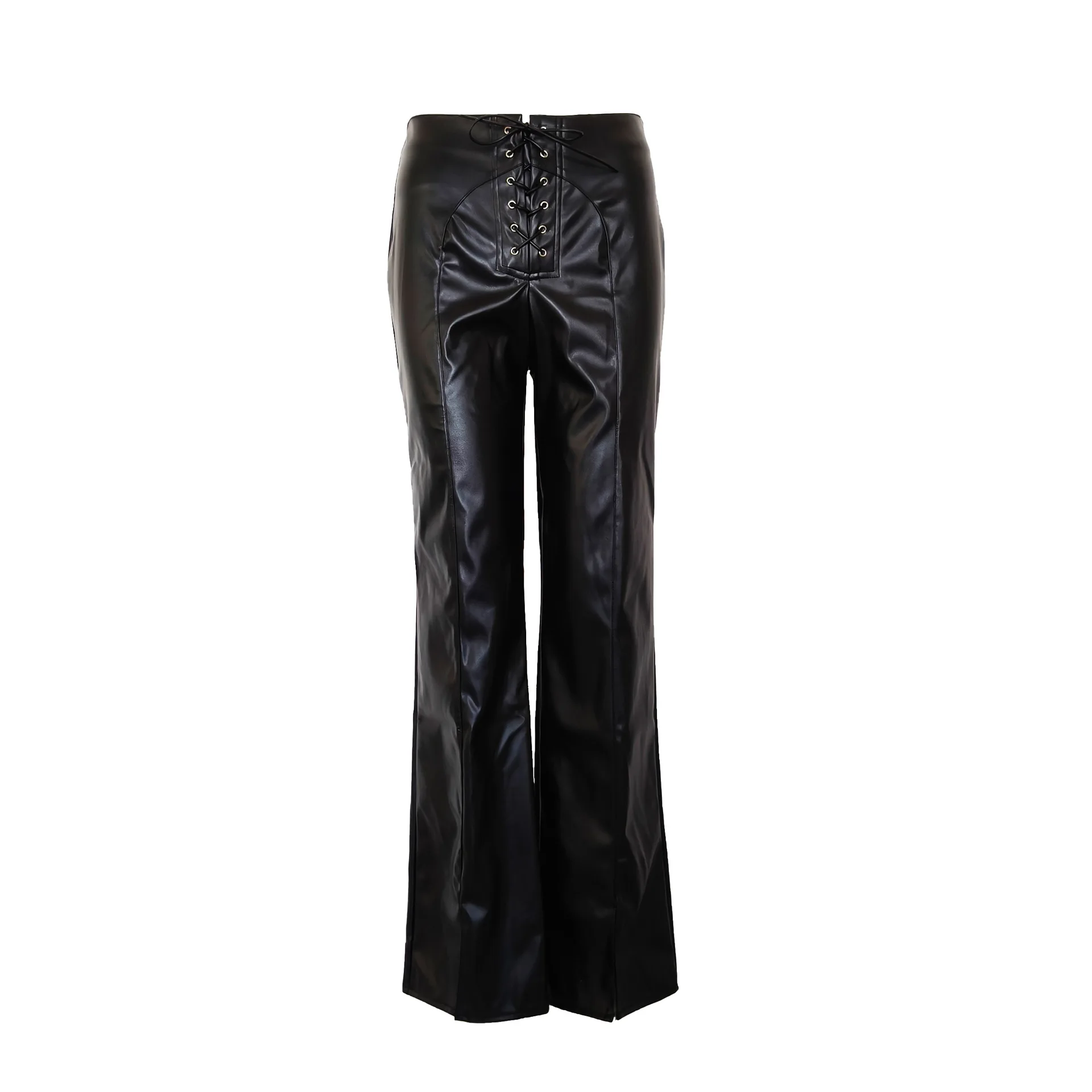 Pu Pants Women Sexy Long Pants Slim Capris Low Waist Lace Up Straight Trousers Y2k Streetwear Elegant Splice Work Casual 2026