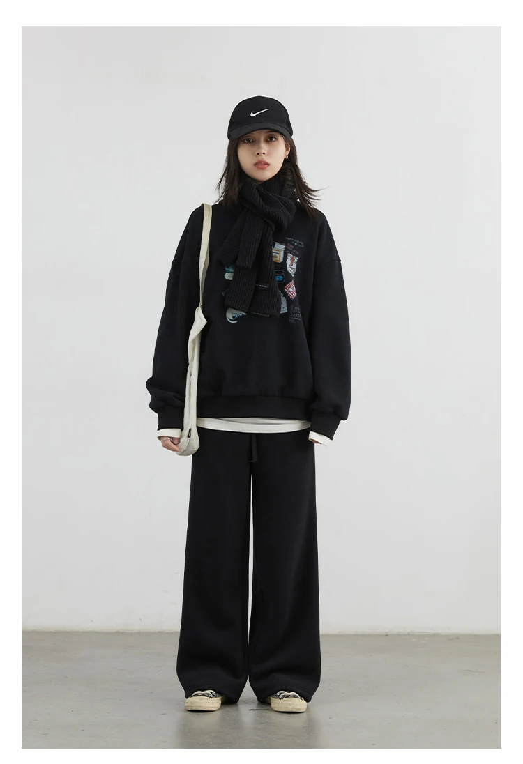 CHIC VEN Women Sports Sweatpants Loose New Elastic High Waisted Fleece Casual Pants Female Full Trousers Autumn Winter 2024