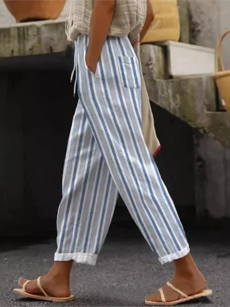 Women's Fashion Print Pants Casual Button Pockets Ankle-Length Pants For Women Boho Holiday Womens Clothing Spring Summer New