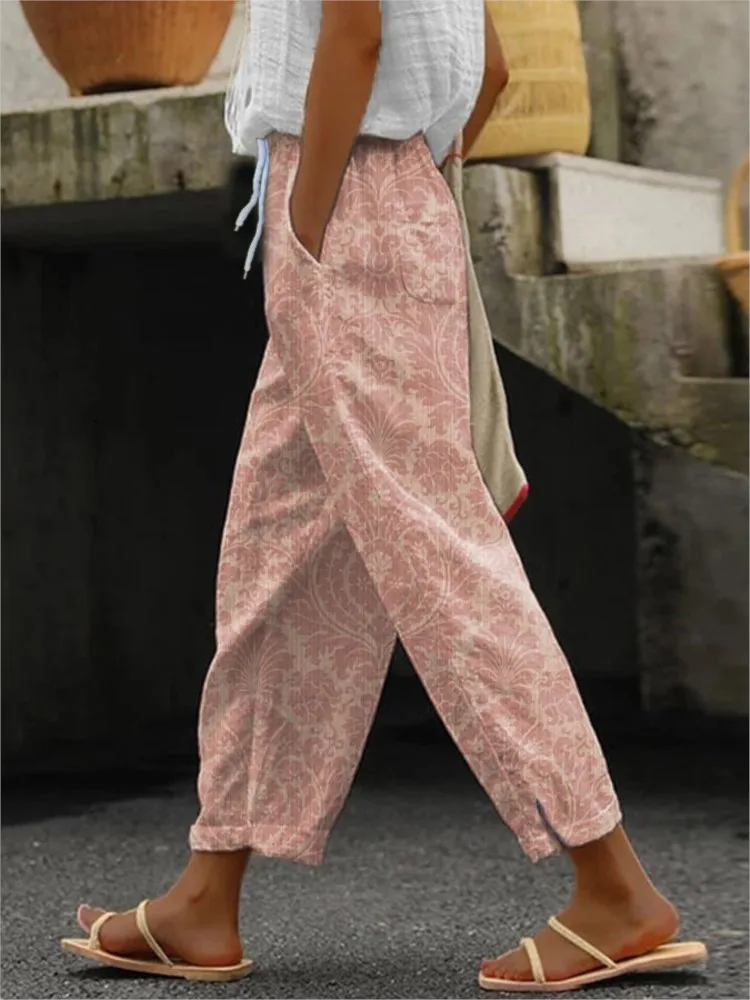 Women's Fashion Print Pants Casual Button Pockets Ankle-Length Pants For Women Boho Holiday Womens Clothing Spring Summer New