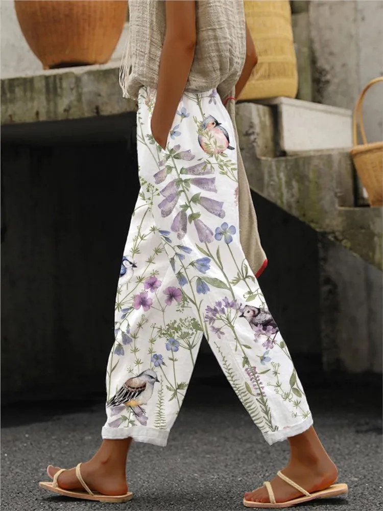 Women's Fashion Print Pants Casual Button Pockets Ankle-Length Pants For Women Boho Holiday Womens Clothing Spring Summer New