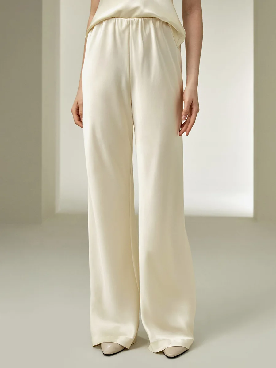 Bornladies Women's 2026 Spring Summer New Solid Satin Pants Fashionable Comfortable Satin Mid-Waist Straight-Leg Casual Pants