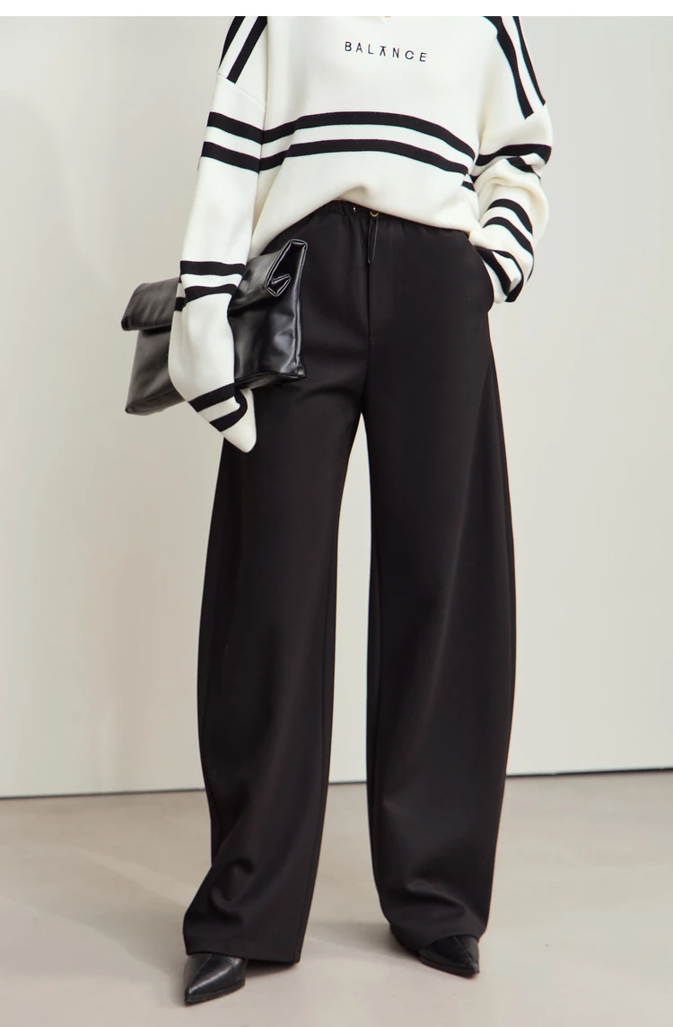 AMII Minimalist Women's Casual Pants 2025 Winter Classic Versatile Warm Elastic Drawstring Loose Pants Female Trousers 12424082