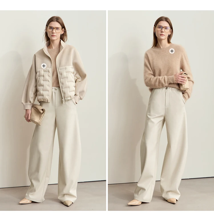 AMII Minimalist Women's Casual Pants 2025 Winter Classic Versatile Warm Elastic Drawstring Loose Pants Female Trousers 12424082
