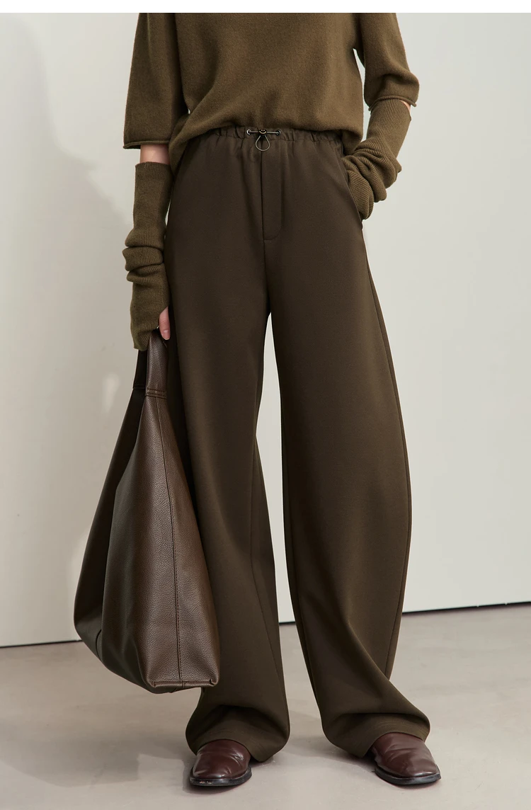 AMII Minimalist Women's Casual Pants 2025 Winter Classic Versatile Warm Elastic Drawstring Loose Pants Female Trousers 12424082
