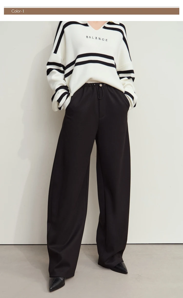 AMII Minimalist Women's Casual Pants 2025 Winter Classic Versatile Warm Elastic Drawstring Loose Pants Female Trousers 12424082