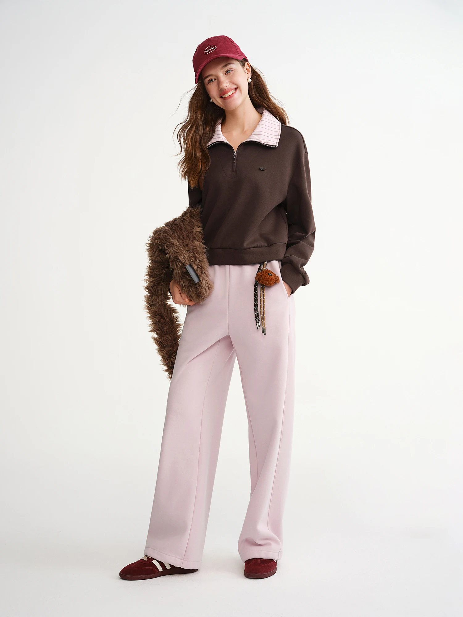 DUSHU Plus-Size Women Fashion Sweet Heart Stylish Fleece-Lined Elastic Waist Straight Leg Athletic Pants 2025 Winter New Arrival