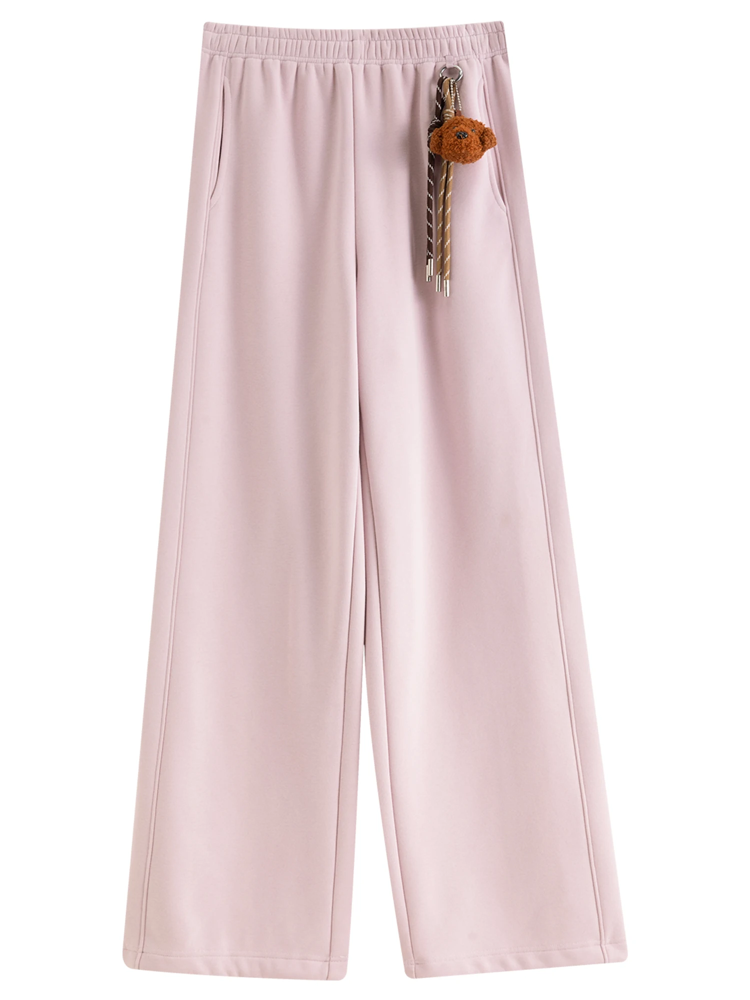 DUSHU Plus-Size Women Fashion Sweet Heart Stylish Fleece-Lined Elastic Waist Straight Leg Athletic Pants 2025 Winter New Arrival