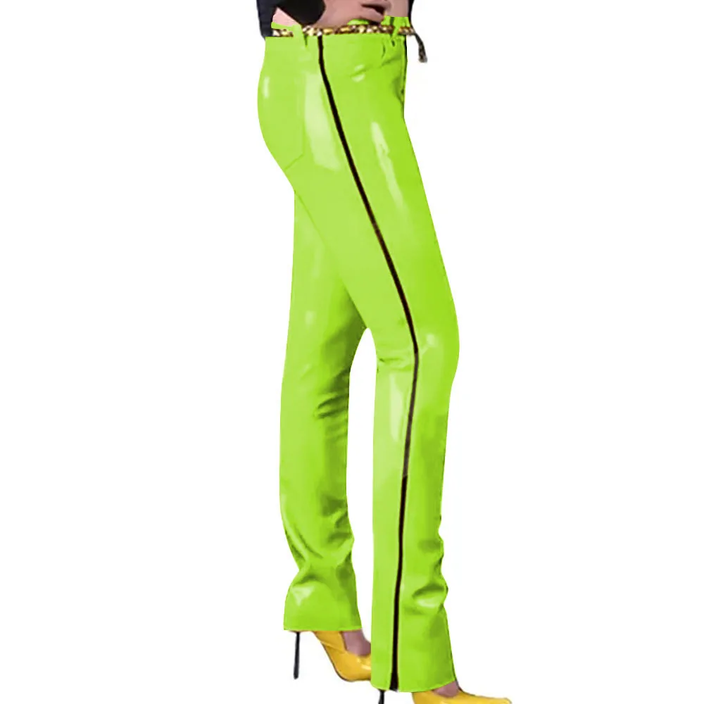 Fashion Glossy PVC Pencil Pants Punk Gothic Glossy Faux Leather Trousers Sexy High Waist Unisex Leggings with Zipper and Pocket