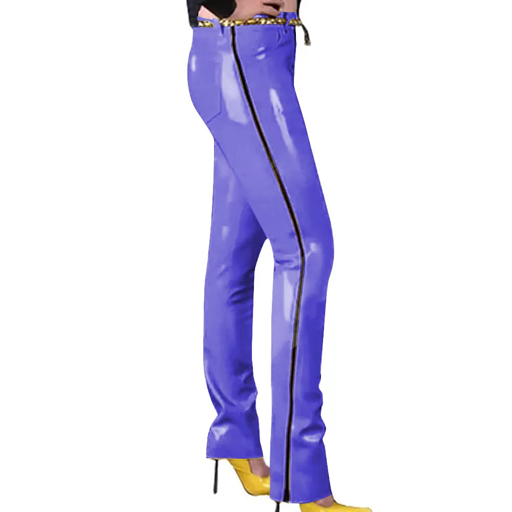 Fashion Glossy PVC Pencil Pants Punk Gothic Glossy Faux Leather Trousers Sexy High Waist Unisex Leggings with Zipper and Pocket