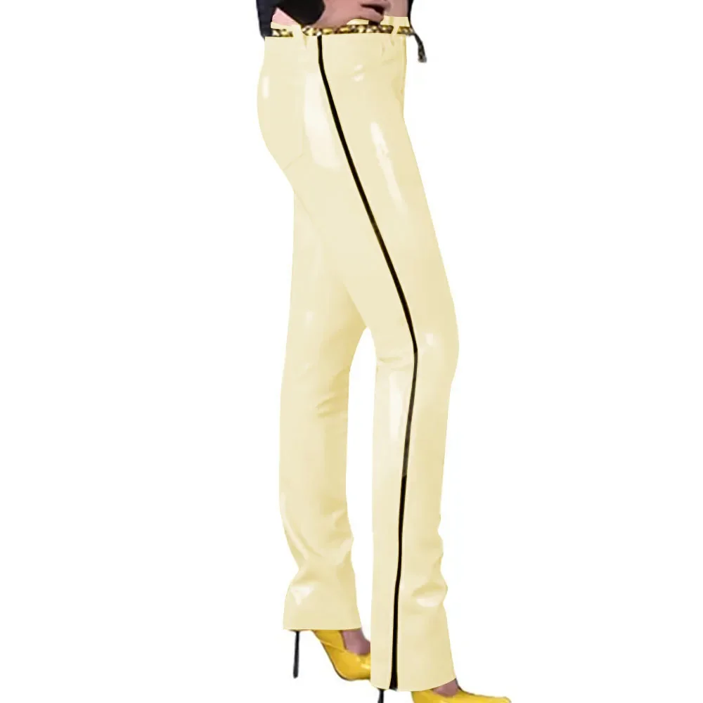 Fashion Glossy PVC Pencil Pants Punk Gothic Glossy Faux Leather Trousers Sexy High Waist Unisex Leggings with Zipper and Pocket