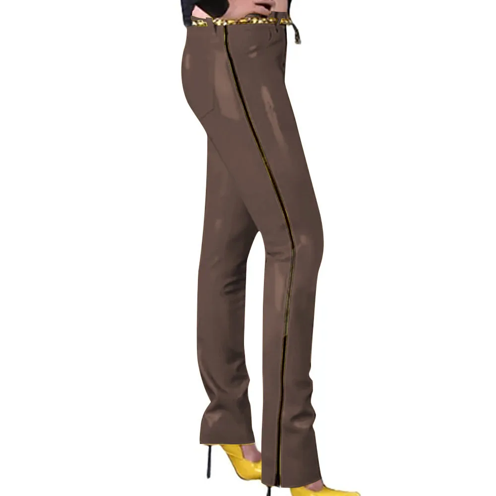 Fashion Glossy PVC Pencil Pants Punk Gothic Glossy Faux Leather Trousers Sexy High Waist Unisex Leggings with Zipper and Pocket