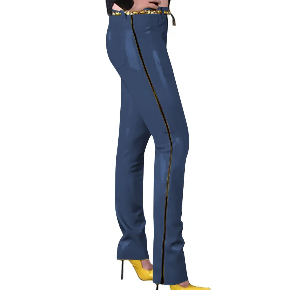 Fashion Glossy PVC Pencil Pants Punk Gothic Glossy Faux Leather Trousers Sexy High Waist Unisex Leggings with Zipper and Pocket
