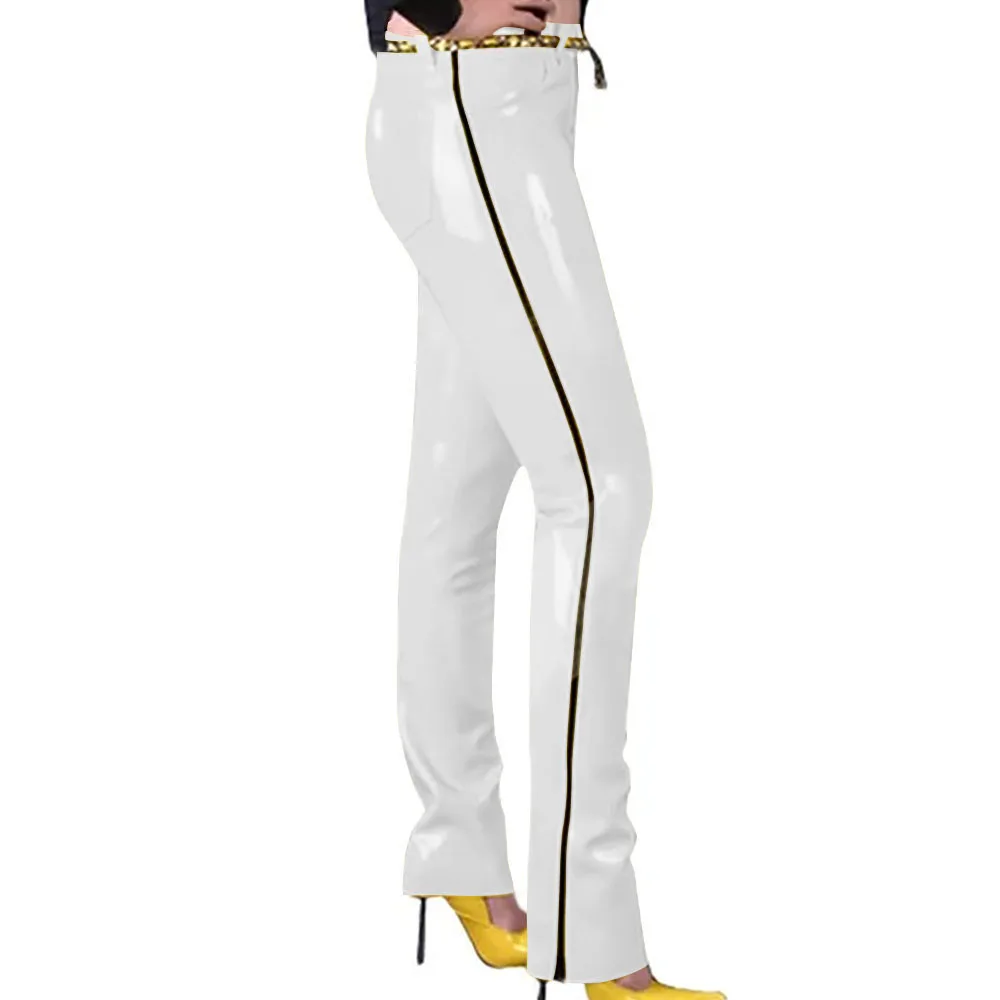 Fashion Glossy PVC Pencil Pants Punk Gothic Glossy Faux Leather Trousers Sexy High Waist Unisex Leggings with Zipper and Pocket