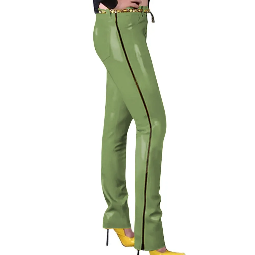 Fashion Glossy PVC Pencil Pants Punk Gothic Glossy Faux Leather Trousers Sexy High Waist Unisex Leggings with Zipper and Pocket
