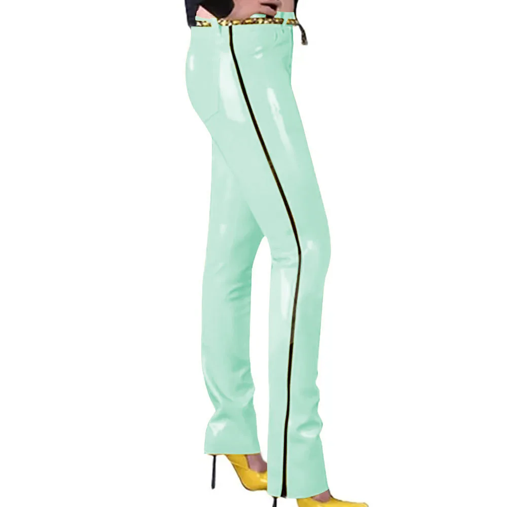 Fashion Glossy PVC Pencil Pants Punk Gothic Glossy Faux Leather Trousers Sexy High Waist Unisex Leggings with Zipper and Pocket