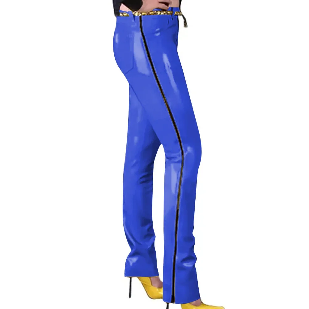 Fashion Glossy PVC Pencil Pants Punk Gothic Glossy Faux Leather Trousers Sexy High Waist Unisex Leggings with Zipper and Pocket
