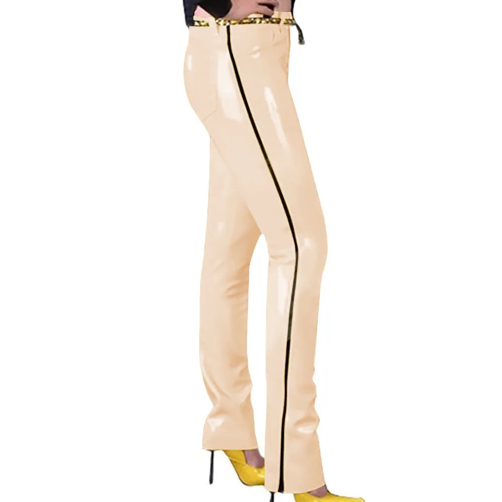 Fashion Glossy PVC Pencil Pants Punk Gothic Glossy Faux Leather Trousers Sexy High Waist Unisex Leggings with Zipper and Pocket