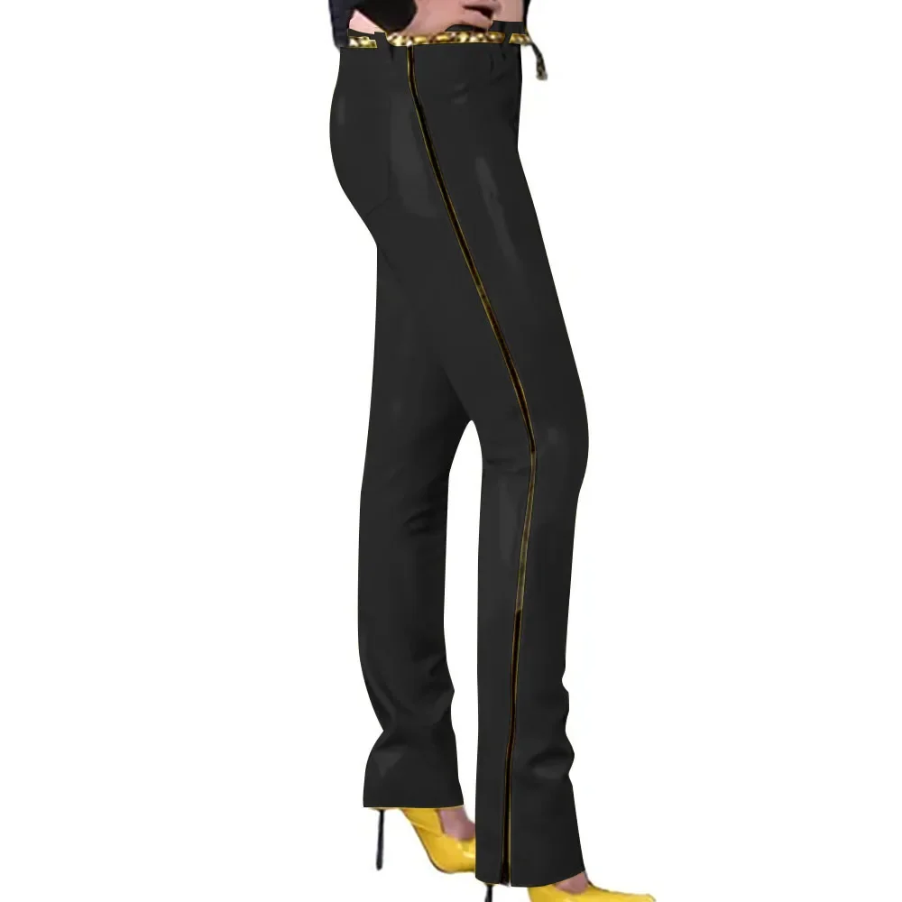 Fashion Glossy PVC Pencil Pants Punk Gothic Glossy Faux Leather Trousers Sexy High Waist Unisex Leggings with Zipper and Pocket