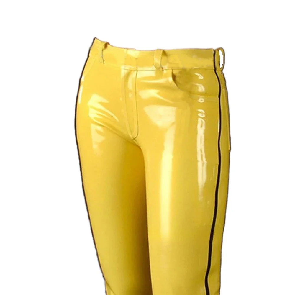 Fashion Glossy PVC Pencil Pants Punk Gothic Glossy Faux Leather Trousers Sexy High Waist Unisex Leggings with Zipper and Pocket