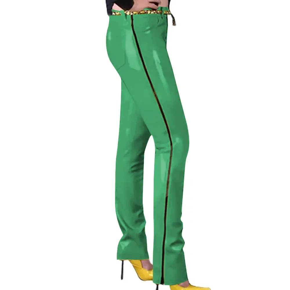 Fashion Glossy PVC Pencil Pants Punk Gothic Glossy Faux Leather Trousers Sexy High Waist Unisex Leggings with Zipper and Pocket
