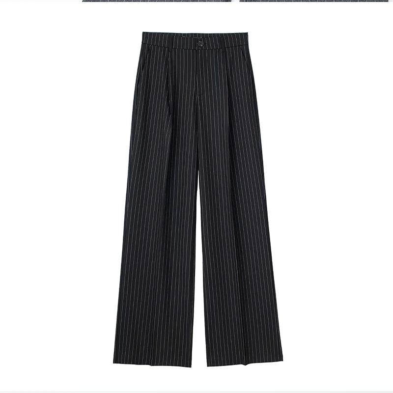 Koekop Woman High Waist Baggy Suit Pants Wide Leg Trousers Women's Formal Pants Office Wear Women Striped Grey Black Pants