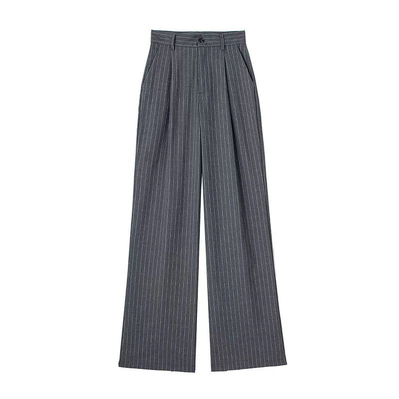 Koekop Woman High Waist Baggy Suit Pants Wide Leg Trousers Women's Formal Pants Office Wear Women Striped Grey Black Pants