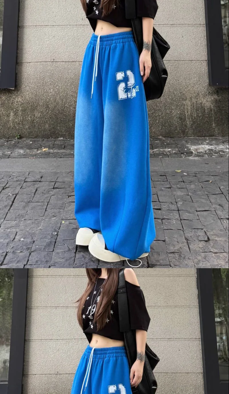 American Hip Hop Letter Streetwear Y2K Pants Women Vintage Harajuku Gradient High Waist Loose Trousers Spring Bf Straight Pant
