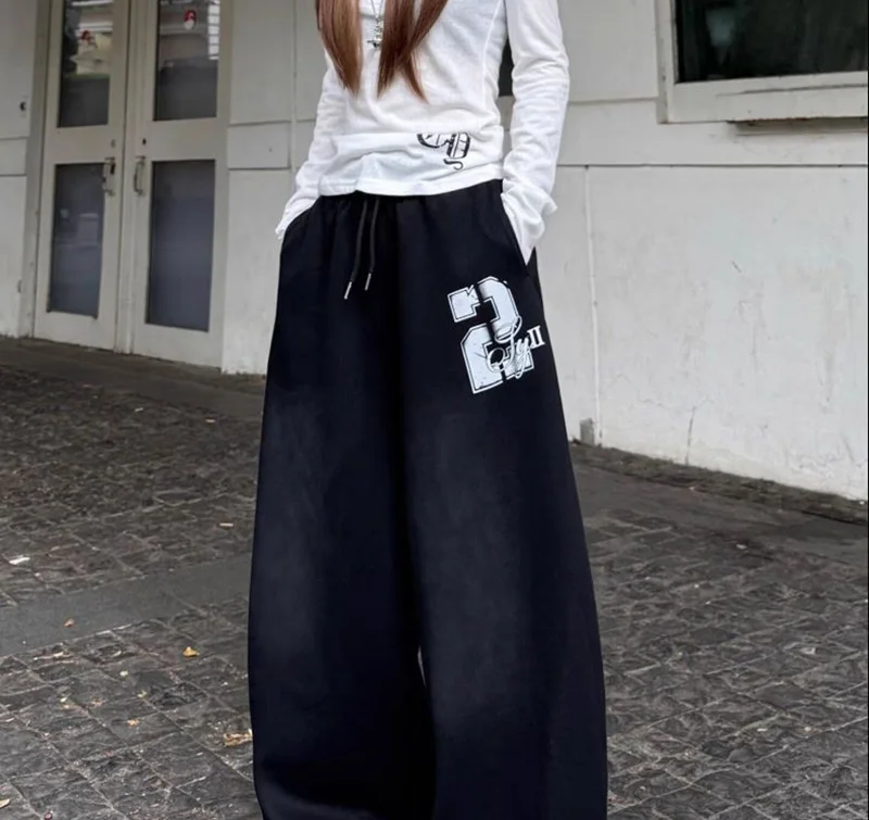 American Hip Hop Letter Streetwear Y2K Pants Women Vintage Harajuku Gradient High Waist Loose Trousers Spring Bf Straight Pant