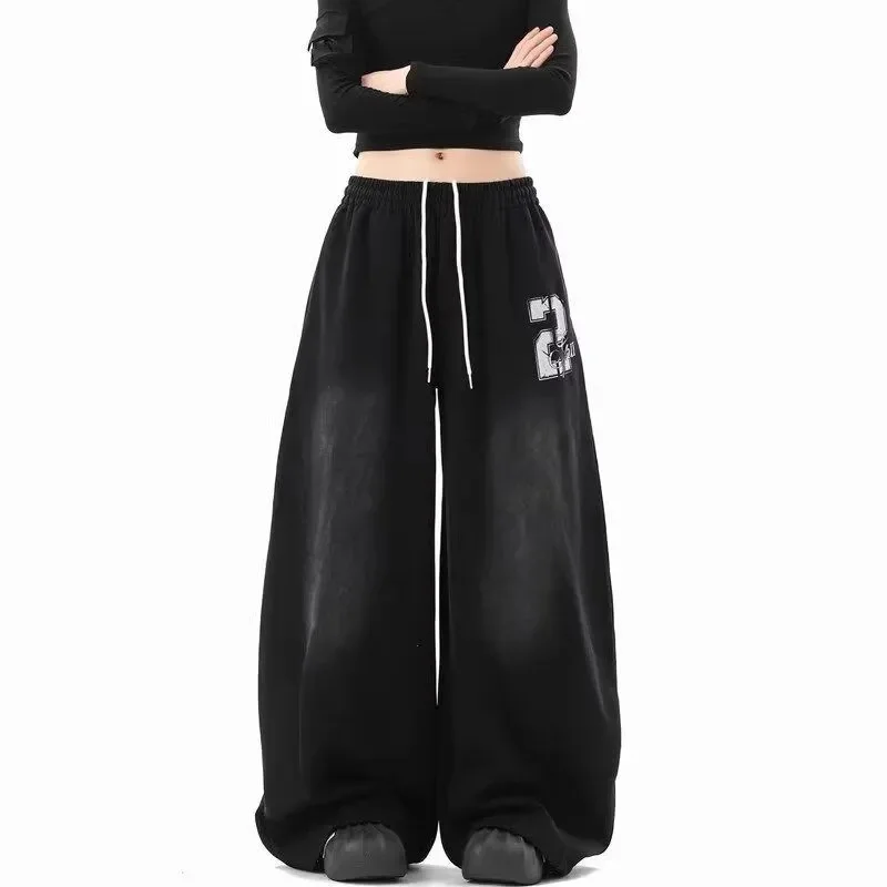 American Hip Hop Letter Streetwear Y2K Pants Women Vintage Harajuku Gradient High Waist Loose Trousers Spring Bf Straight Pant