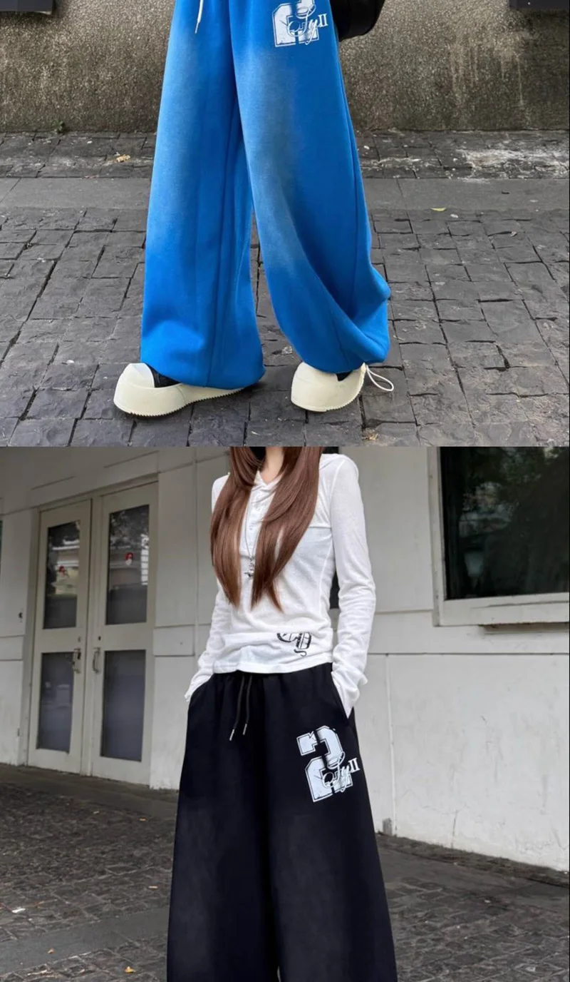 American Hip Hop Letter Streetwear Y2K Pants Women Vintage Harajuku Gradient High Waist Loose Trousers Spring Bf Straight Pant