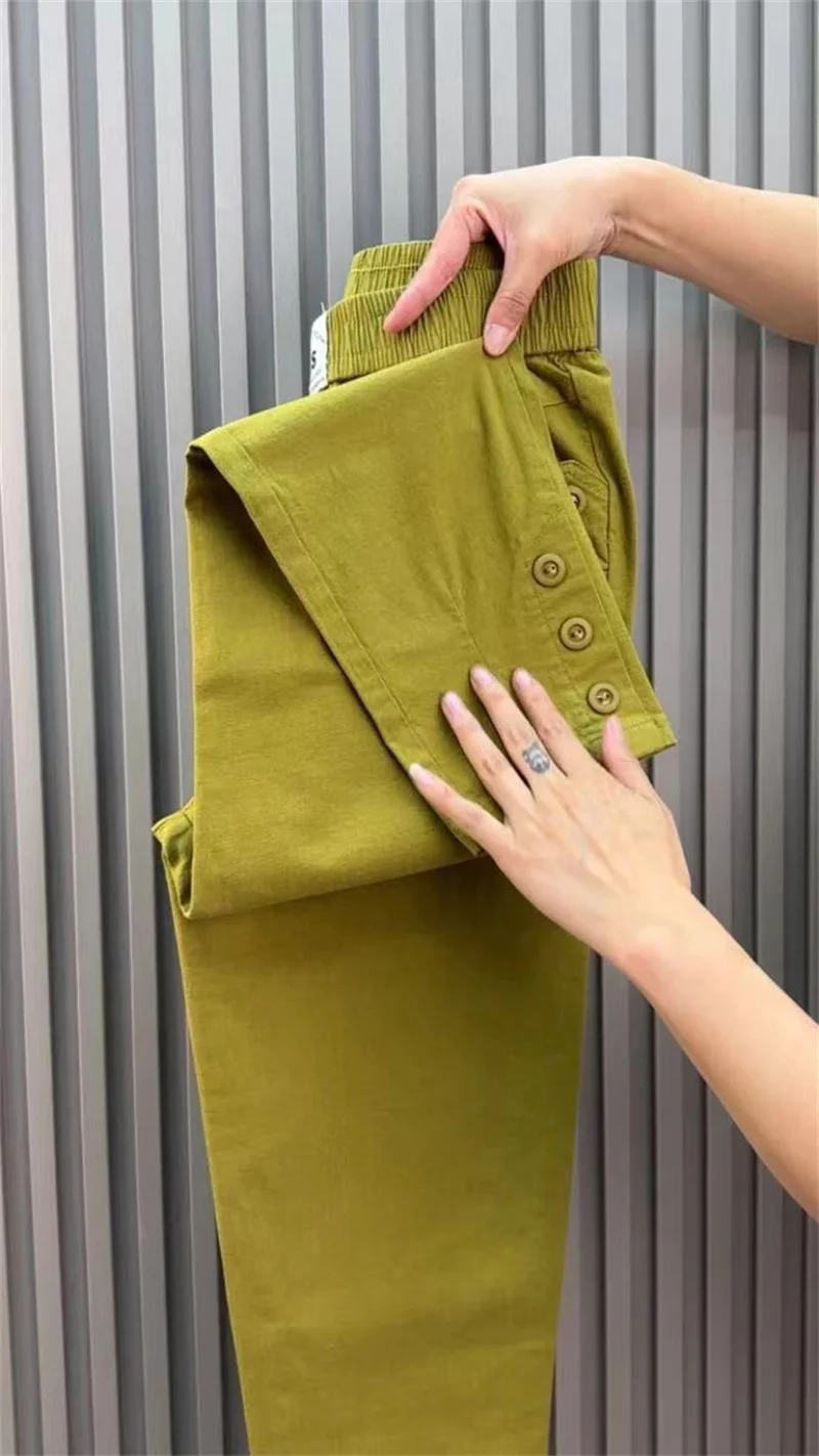 Women Harun Pants Spring Summer New 2026 Fashion High Waist All-Match Casual  Cotton Linen Pants Female Nine-Point Pants Ladies