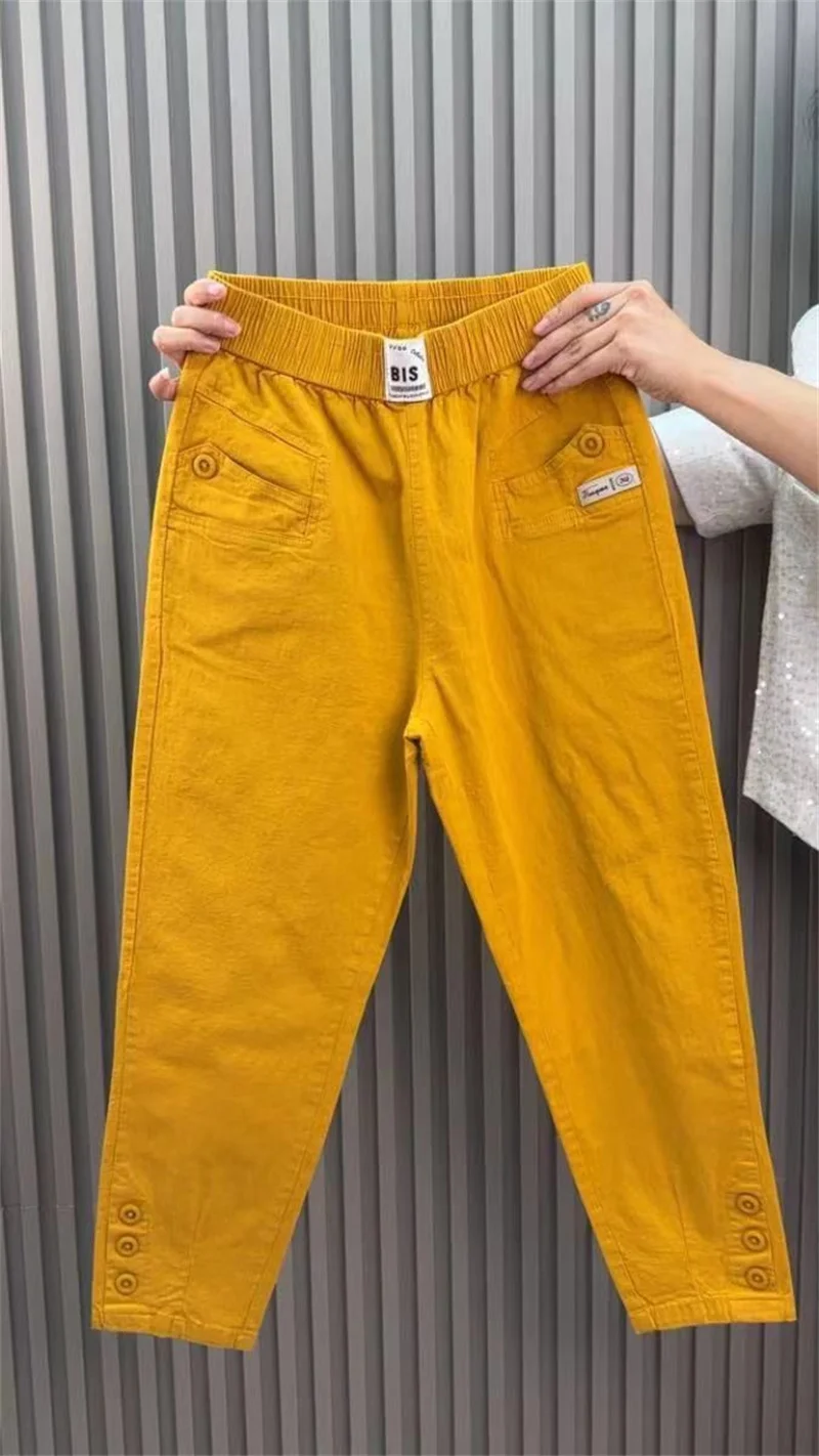 Women Harun Pants Spring Summer New 2026 Fashion High Waist All-Match Casual  Cotton Linen Pants Female Nine-Point Pants Ladies