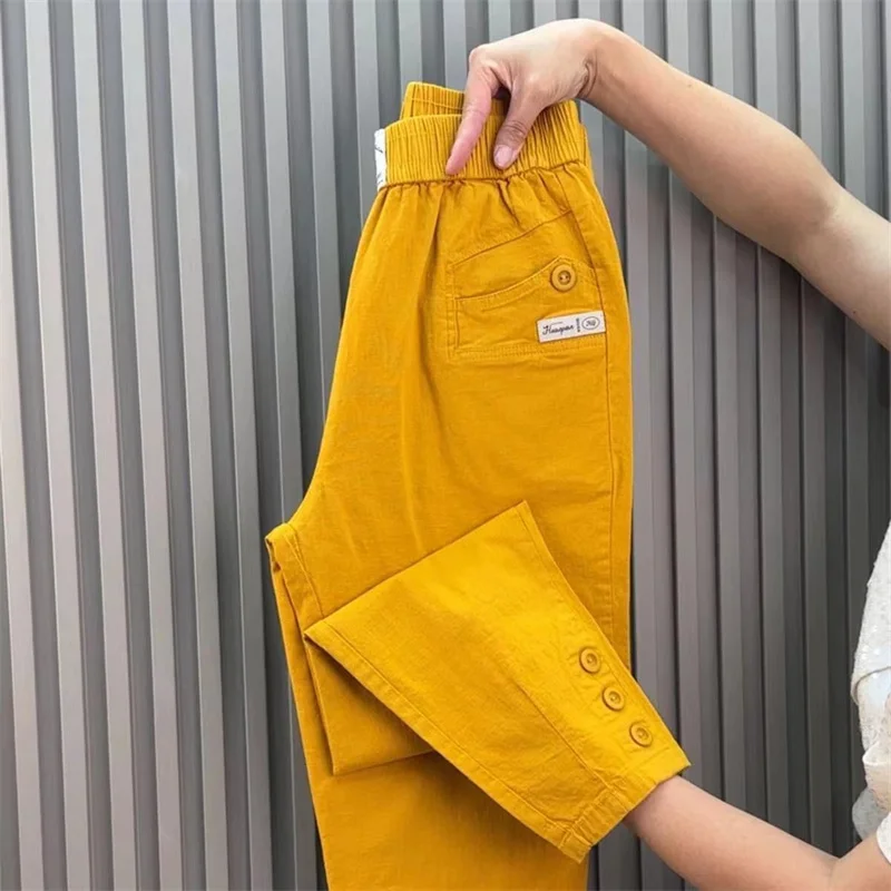Women Harun Pants Spring Summer New 2026 Fashion High Waist All-Match Casual  Cotton Linen Pants Female Nine-Point Pants Ladies