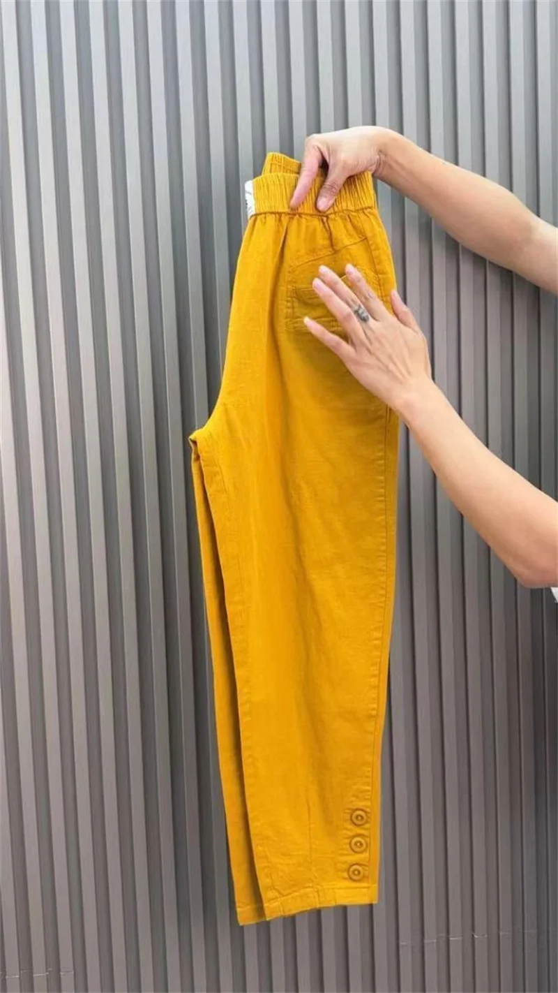 Women Harun Pants Spring Summer New 2026 Fashion High Waist All-Match Casual  Cotton Linen Pants Female Nine-Point Pants Ladies