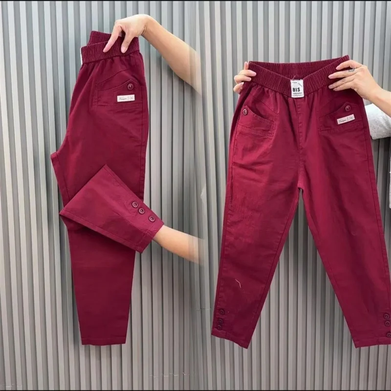 Women Harun Pants Spring Summer New 2026 Fashion High Waist All-Match Casual  Cotton Linen Pants Female Nine-Point Pants Ladies