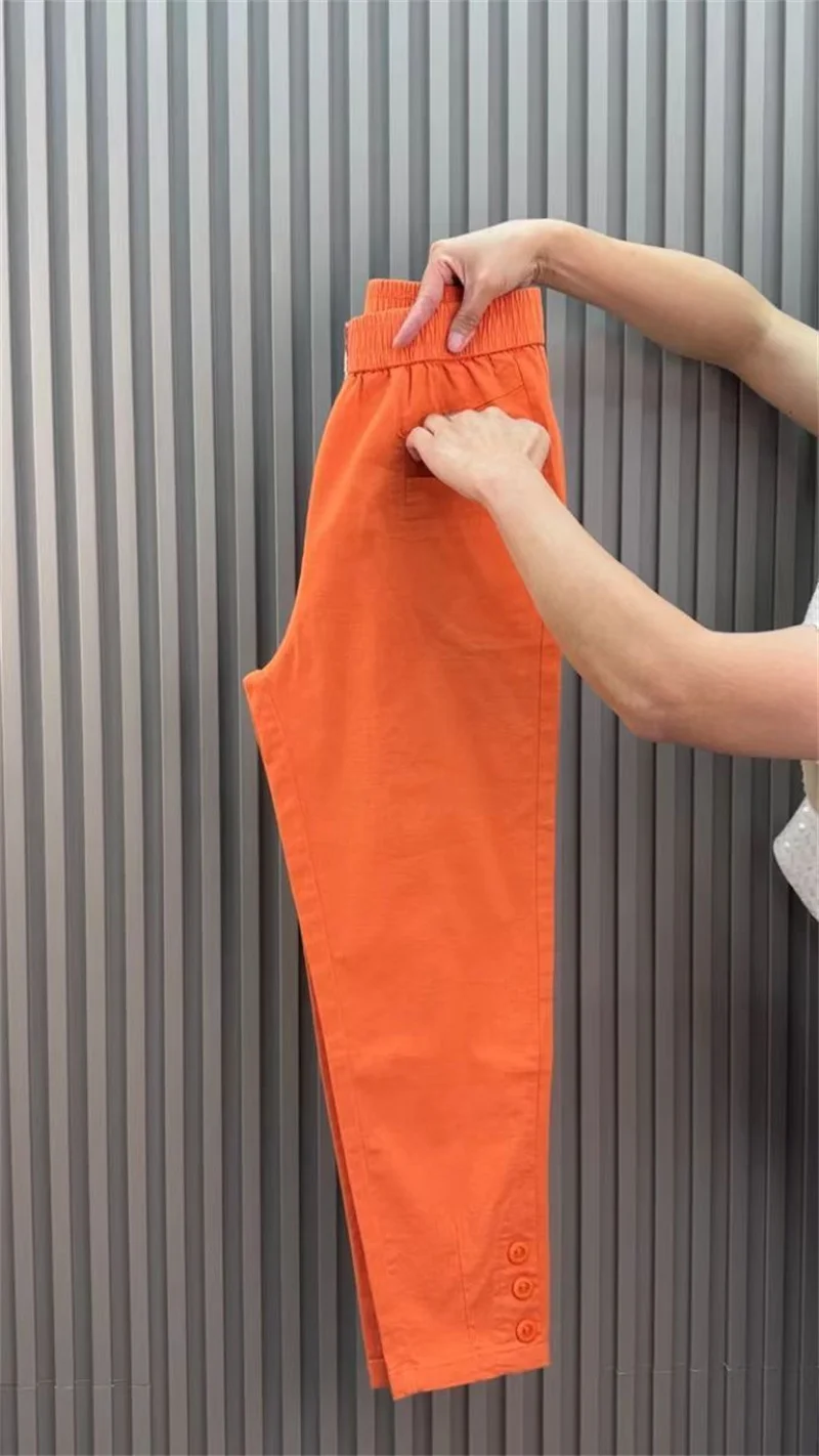 Women Harun Pants Spring Summer New 2026 Fashion High Waist All-Match Casual  Cotton Linen Pants Female Nine-Point Pants Ladies