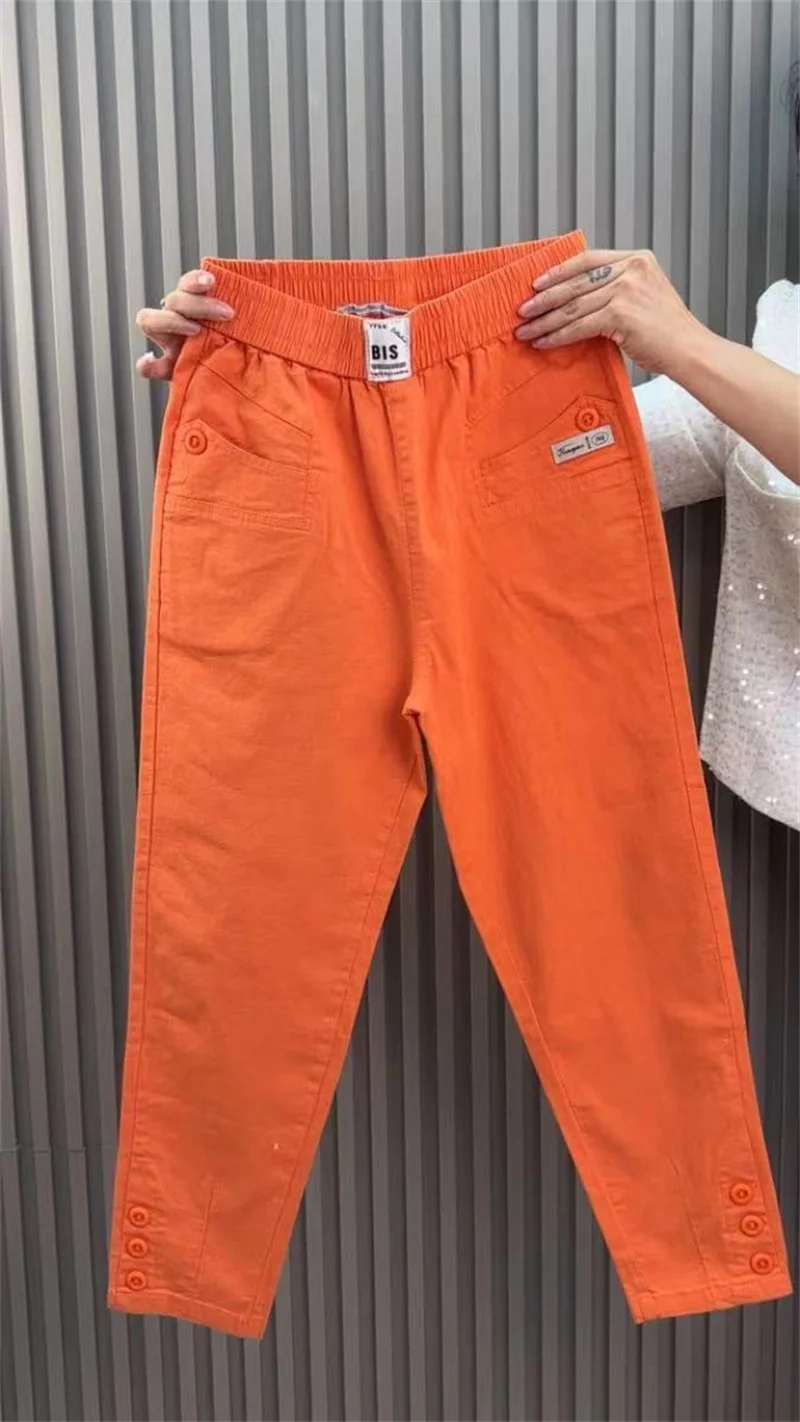 Women Harun Pants Spring Summer New 2026 Fashion High Waist All-Match Casual  Cotton Linen Pants Female Nine-Point Pants Ladies